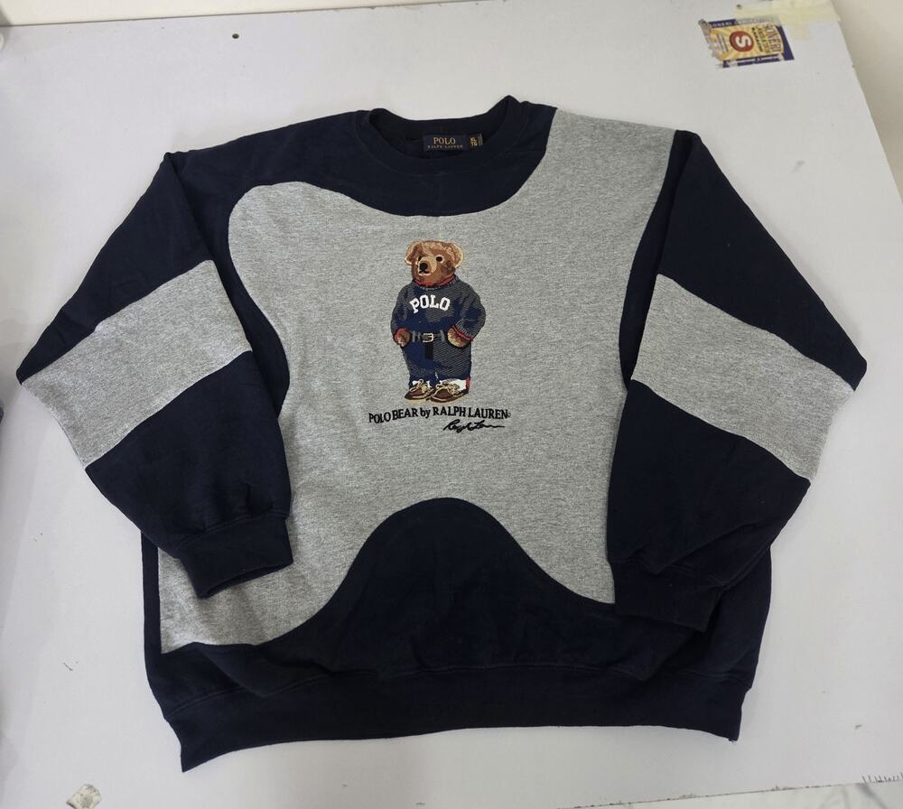 Vintage Polo Reworked Sweatshirt – Unique Upcycled Panelled Jumper – Size XL